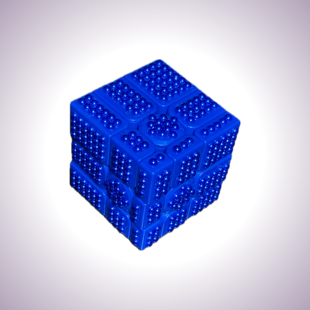 Solved dark blue mirror cube with dark blue pearls